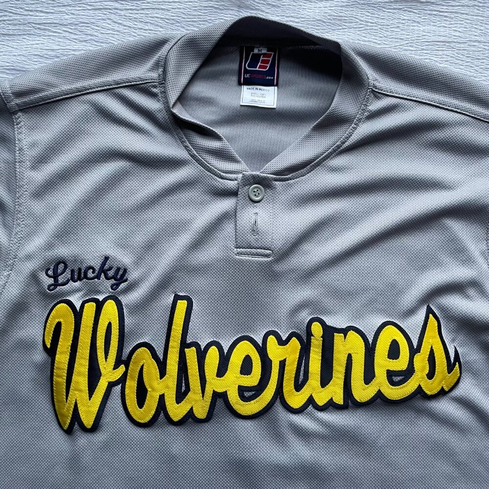 Embroidered Lucky Wolverines #2 Gray Jersey Men's Size Medium / Uniform Express